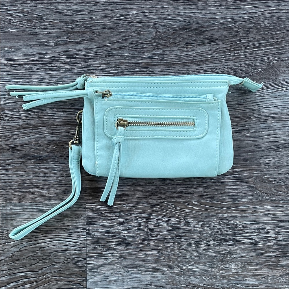 Mint Green Wristlet Mini Purse Clutch with Zippered Pockets
